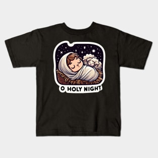 O Holy Night Baby Jesus Sleeping in the Manger with Sheep Kids T-Shirt